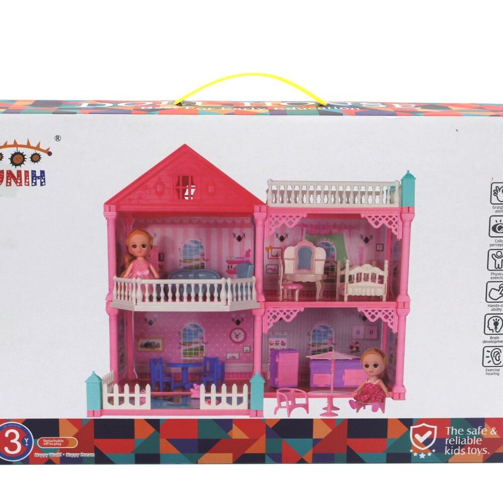 UNIH Two Story 4 Compartment Doll House Detachable With Accessories Open Box